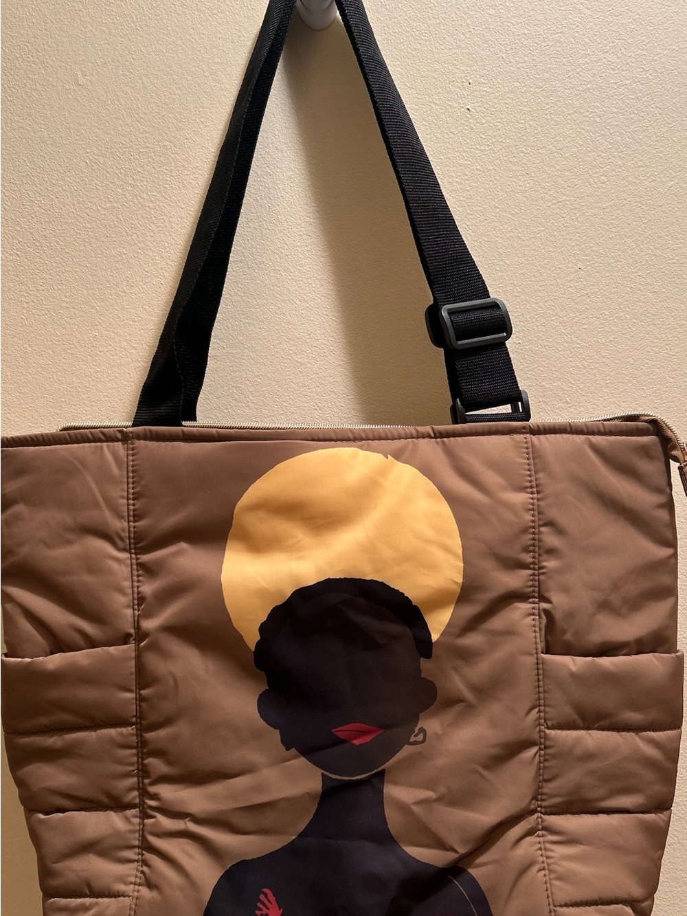 Women’s Brown Quilted Tote Bag with Artistic Silhouette